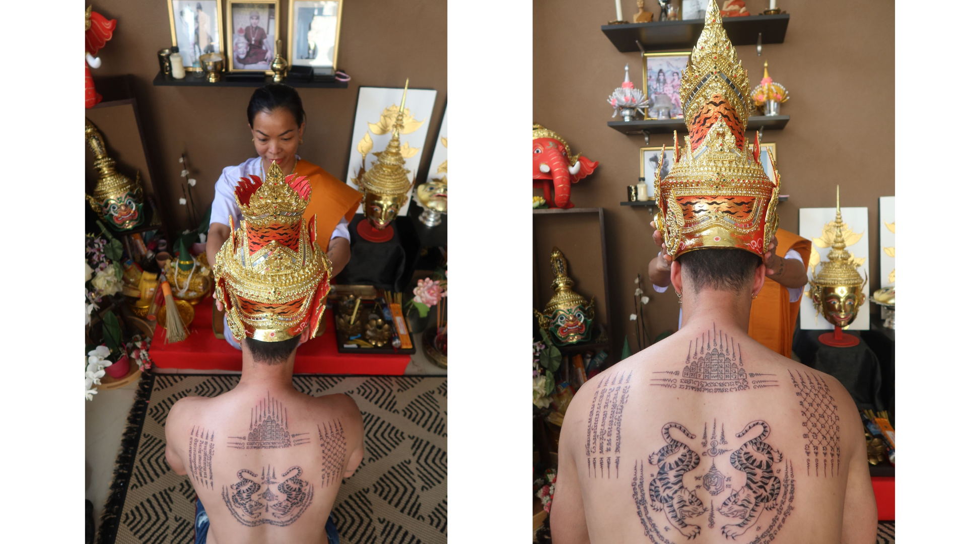 Instruments et encres utilisés pour le tatouage sacré.